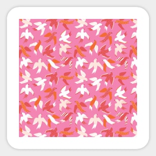 Birds Collage Pink Orange Sticker